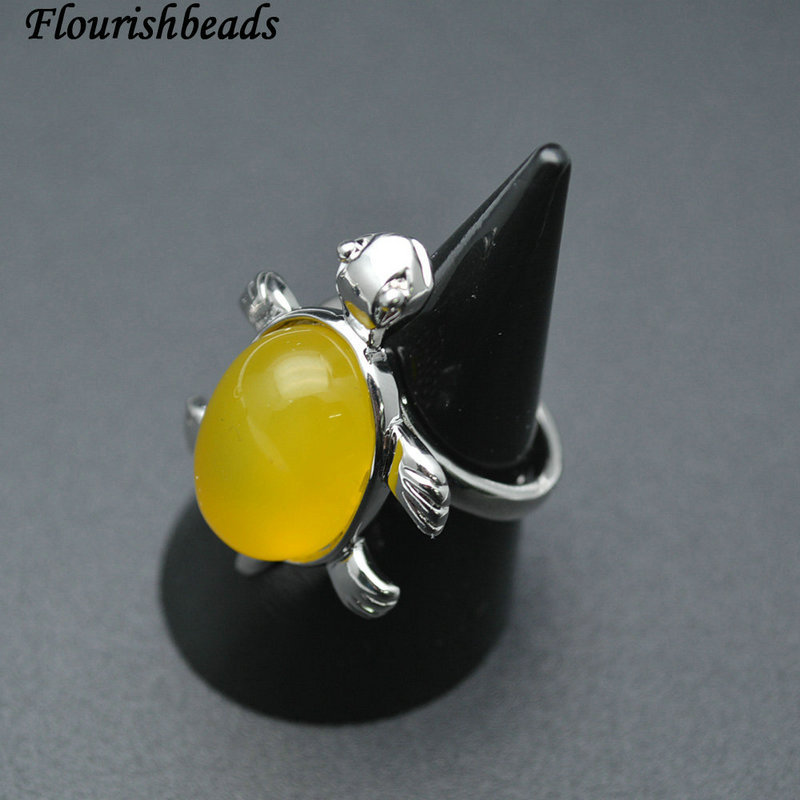 Graduate Yellow Black Agate Tiger Eye Stone Cabochon Turtle Shape Rings