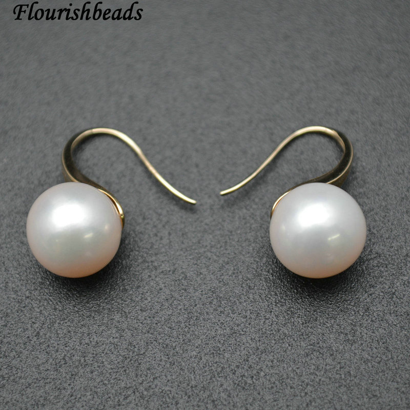 10-11mm Natural Nucleated White Pearl Bead with 18K 14K Gold Hook Fashion Earings