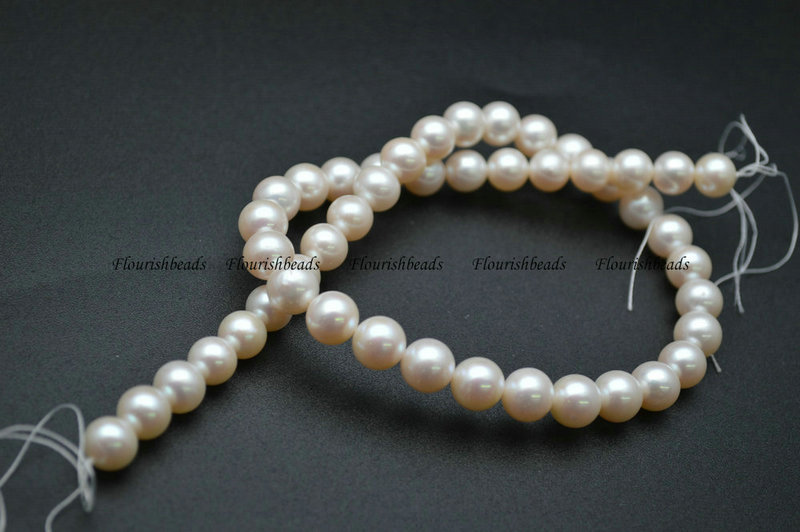 9-10mm Natural Nucleated White Pearl Round Loose Beads