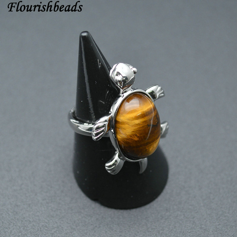 Graduate Yellow Black Agate Tiger Eye Stone Cabochon Turtle Shape Rings