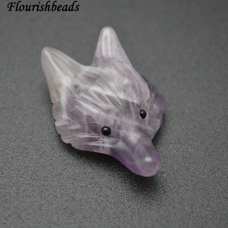 Fox Head Nucleated Natural Amethyst Lapis Red Agte Stone Pendant