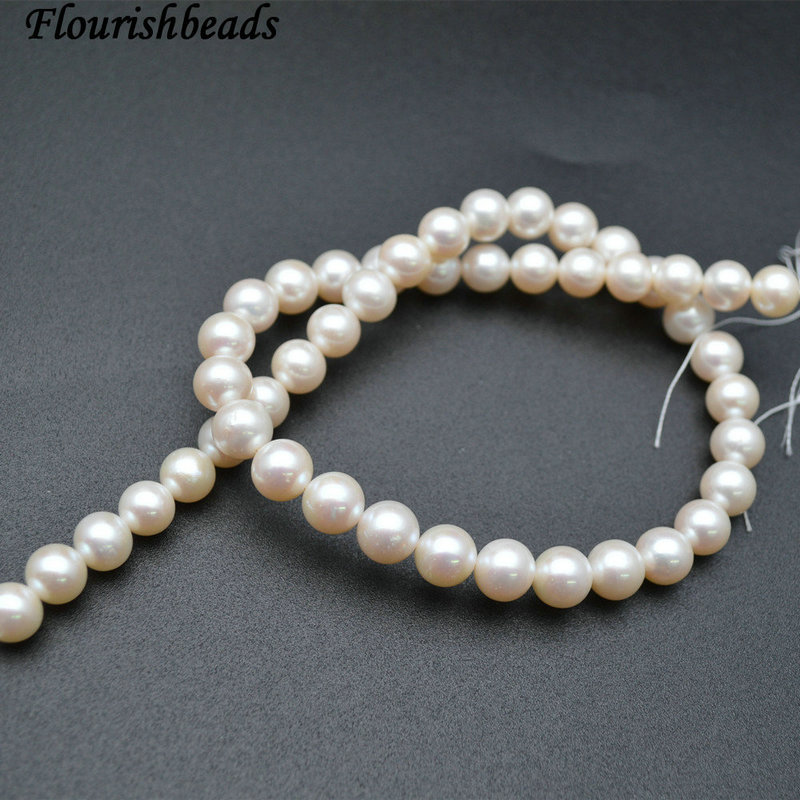 9-10mm Natural Nucleated White Pearl Round Loose Beads