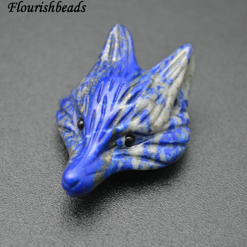 Fox Head Nucleated Natural Amethyst Lapis Red Agte Stone Pendant