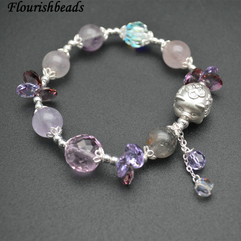 10mm Round Beads Multic Amethyst Crystal Quartz Chinese Lucky Pig Bracelet