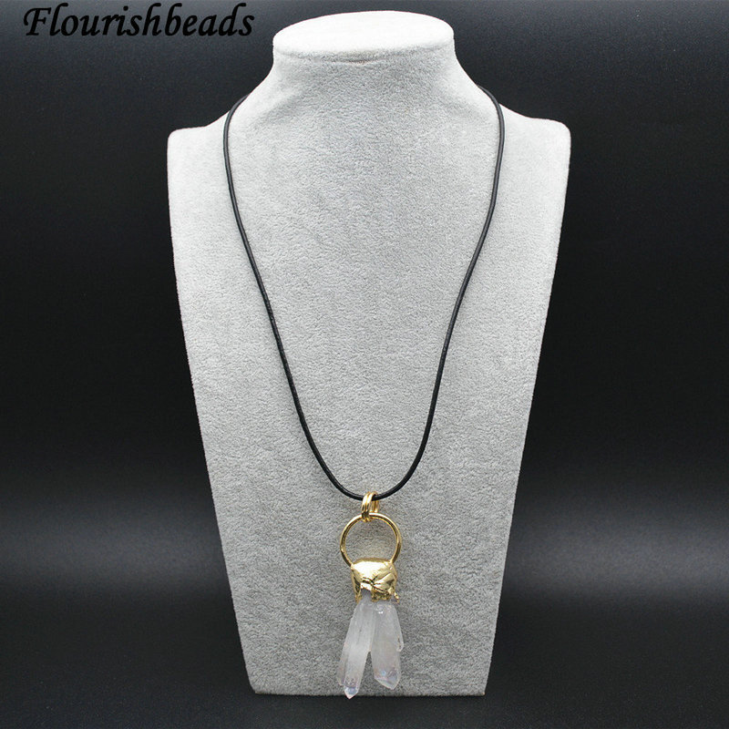 Anti- fade AB Plating Natural Nugget Druzy White Crystal Quartz Necklace