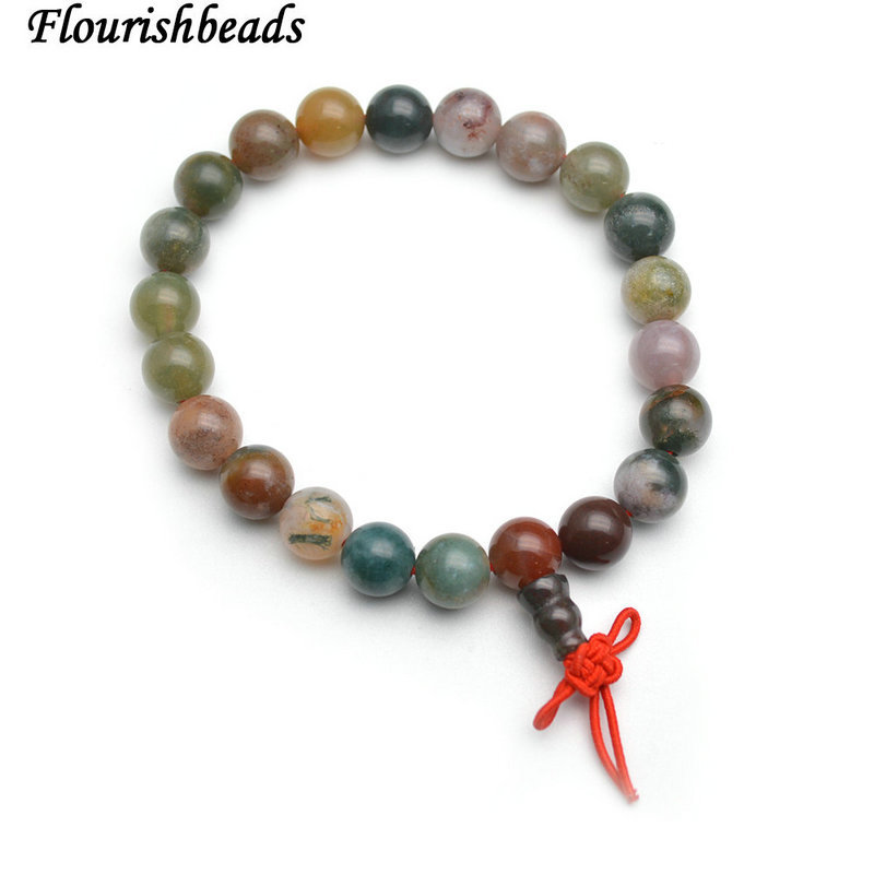 8mm 10mm Round Natural Indian Agate Mala Prayer Beads Bracelet