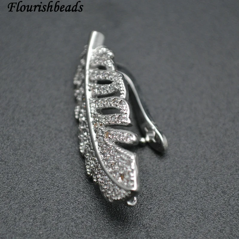 Anti-fade Rhodium Gold Electroplate Copper Paved CZ Leaf Shape Connecter Clasp