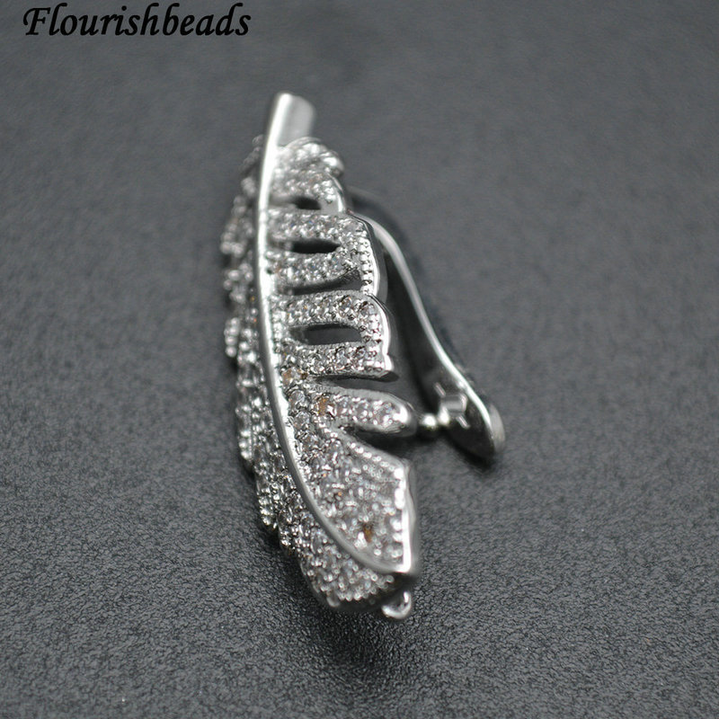 Anti-fade Rhodium Gold Electroplate Copper Paved CZ Leaf Shape Connecter Clasp