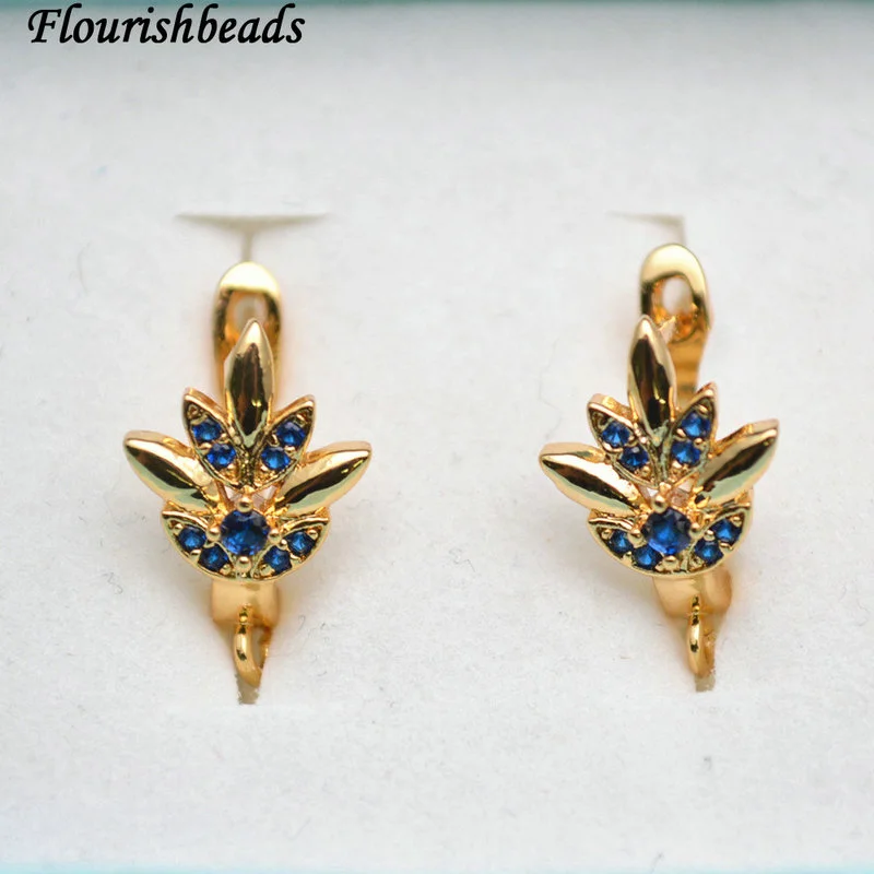 Gold Rhodium Plating Copper Paved CZ Leaf Shape Earing Hooks