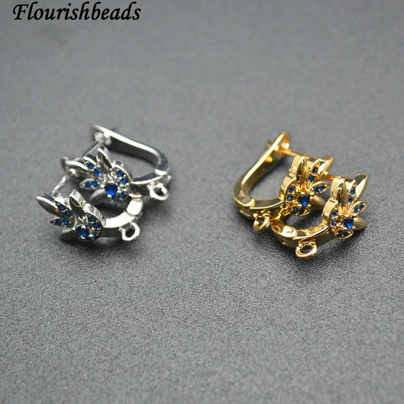 Gold Rhodium Plating Copper Paved CZ Leaf Shape Earing Hooks