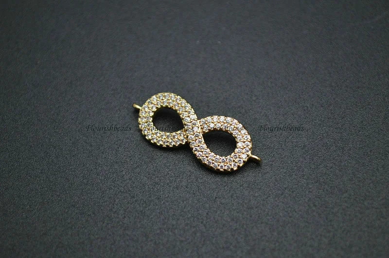 8 Shape Gold Rhodium Rose Gold Plating Copper Paved CZ 2 loops Connecter Charms