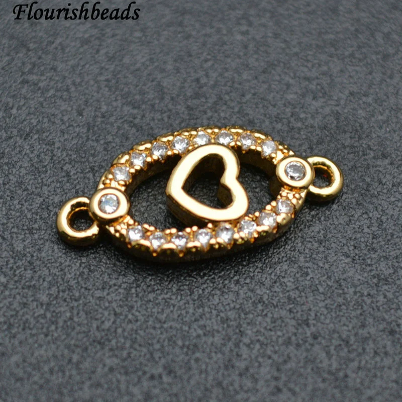 Middle Heart Hollow Out Oval Gold Rose Gold Rhodium Plating Cooper CZ Charms