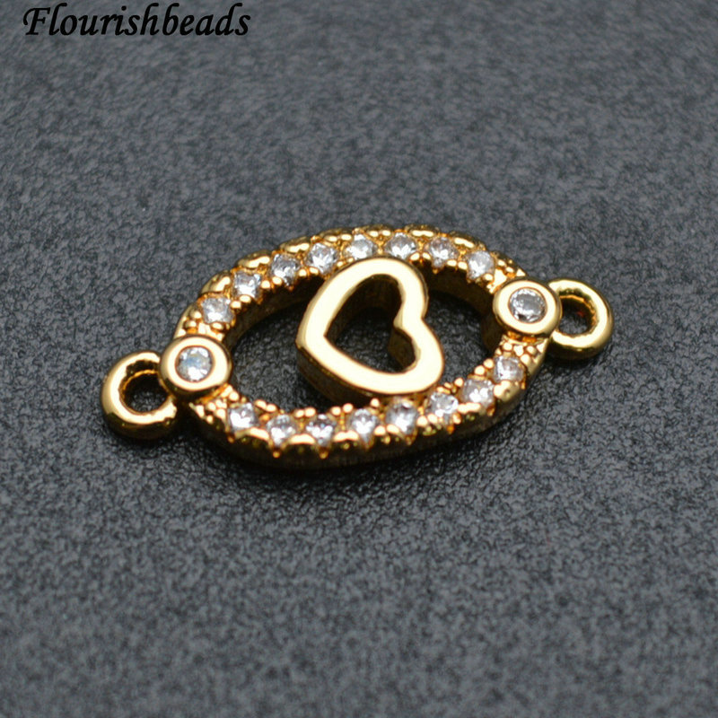 Middle Heart Hollow Out Oval Gold Rose Gold Rhodium Plating Cooper CZ Charms