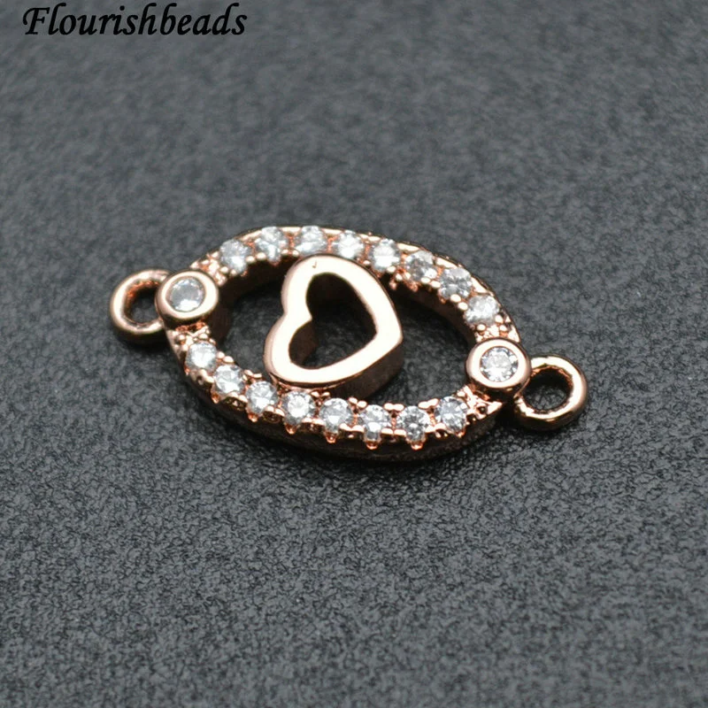 Middle Heart Hollow Out Oval Gold Rose Gold Rhodium Plating Cooper CZ Charms