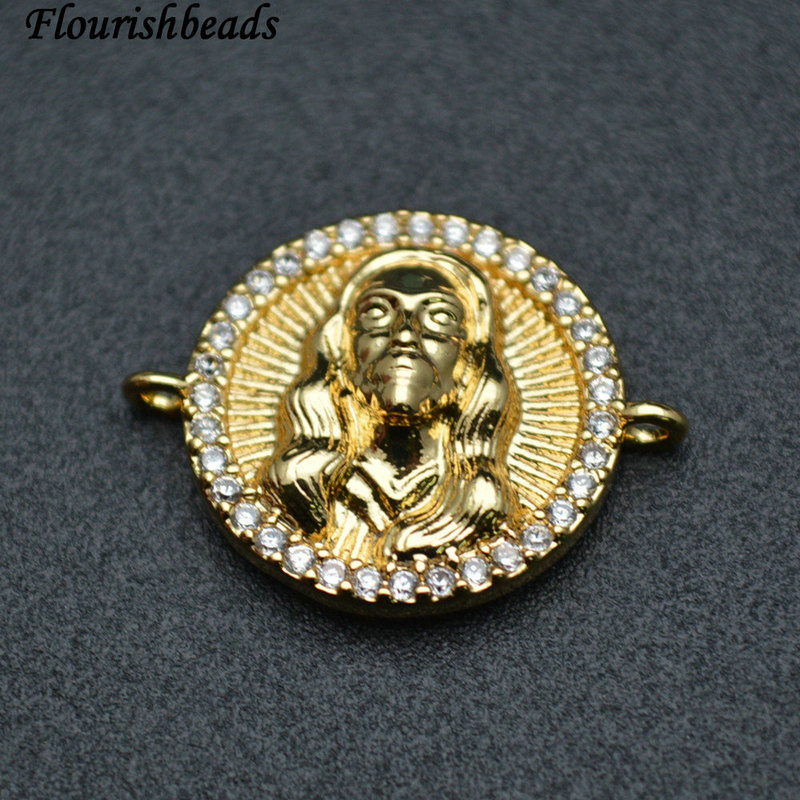 Indian Head Circle Anti-fade Gold Gun Metal Plating Copper CZ 2 loops Charms Connecter