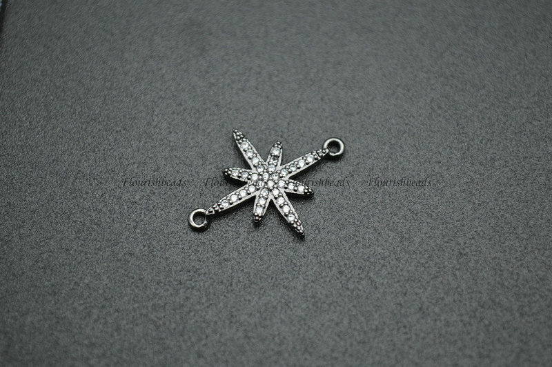 Snow Flake Metal Plating Copper CZ Zircon 2 Loops Connecter Charms