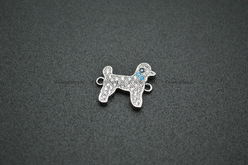 Anti-fade Gold Rhodium Paved CZ Puppy Shape with 2 Loops Connecter Charms