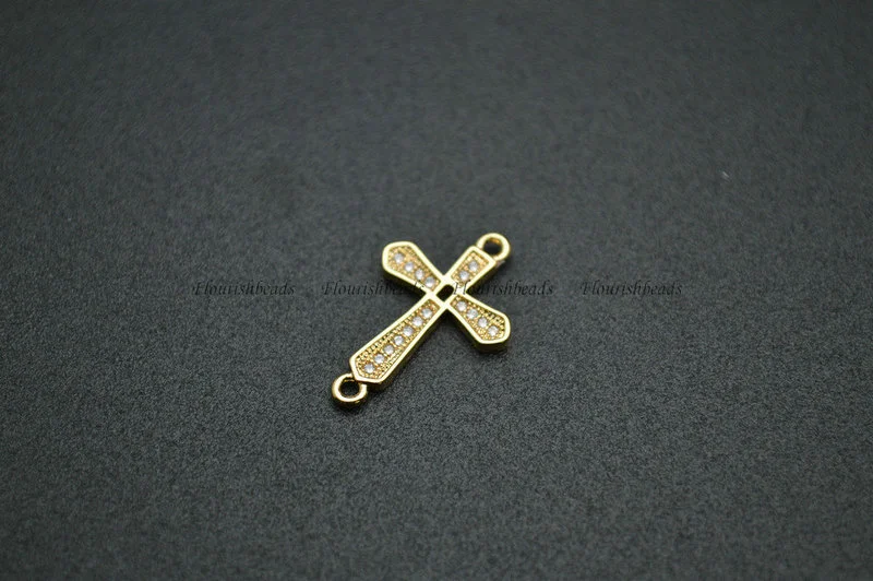 Cross Shape Gun Metal Gold Rhodium Rose Gold Plating Copper Paved CZ Charms