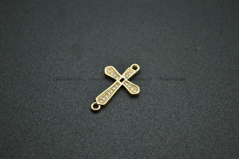 Cross Shape Gun Metal Gold Rhodium Rose Gold Plating Copper Paved CZ Charms