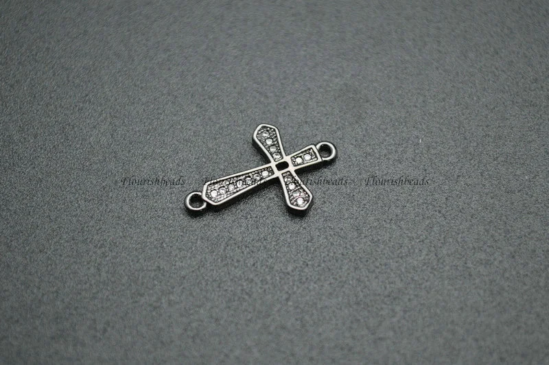 Cross Shape Gun Metal Gold Rhodium Rose Gold Plating Copper Paved CZ Charms