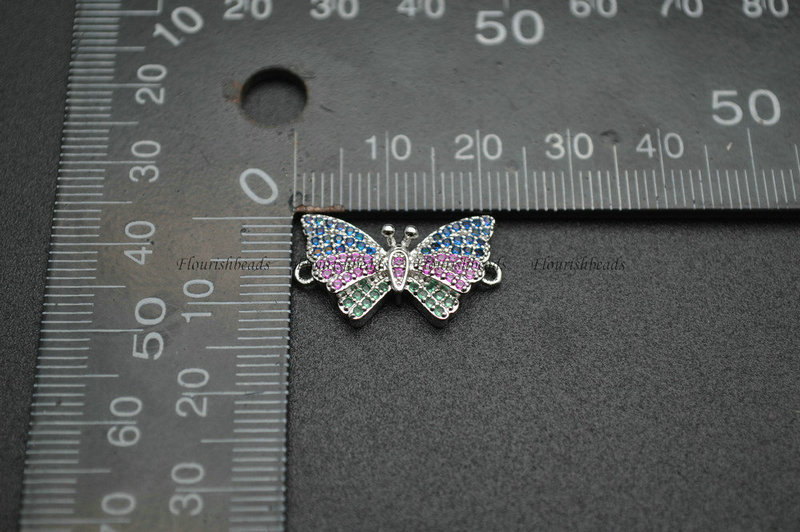 Butterfly Rhodium Plating Copper Paved CZ 2 Loops Connecter Charms DIY Jewelry Making