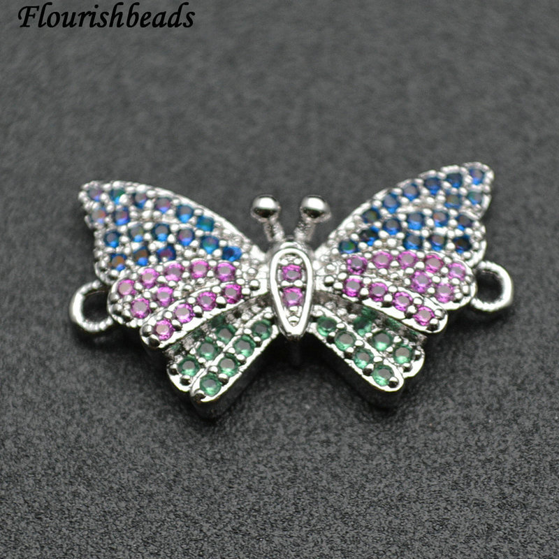 Butterfly Rhodium Plating Copper Paved CZ 2 Loops Connecter Charms DIY Jewelry Making