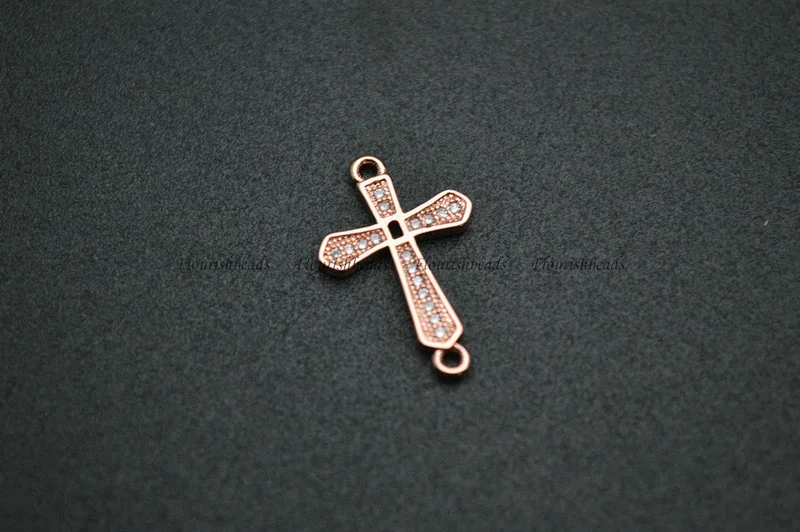 Cross Shape Gun Metal Gold Rhodium Rose Gold Plating Copper Paved CZ Charms