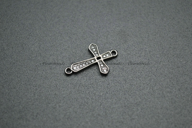 Cross Shape Gun Metal Gold Rhodium Rose Gold Plating Copper Paved CZ Charms