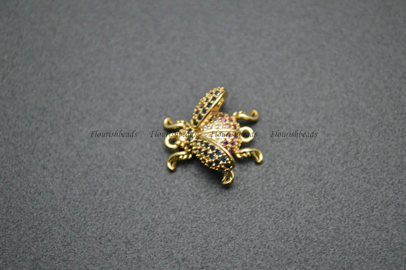 Multi Color Gold Ladybird Rhodium Insect Plating Copper Paved CZ Dould Connecter  Charms for Jewelry Making