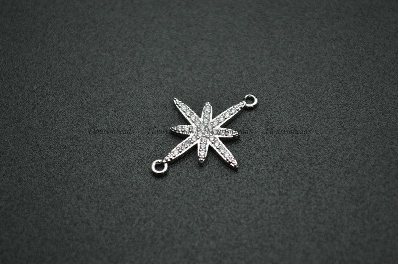 Snow Flake Metal Plating Copper CZ Zircon 2 Loops Connecter Charms