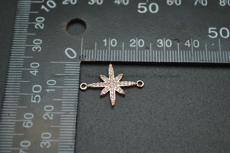 Snow Flake Metal Plating Copper CZ Zircon 2 Loops Connecter Charms