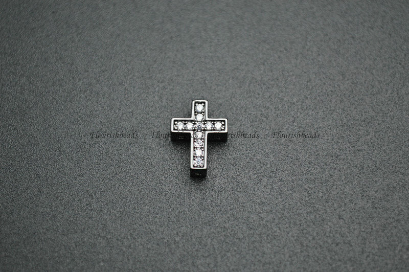 Anti-fade Metal Plating Copper Paved CZ Cross Hollow Out Connecter Charms