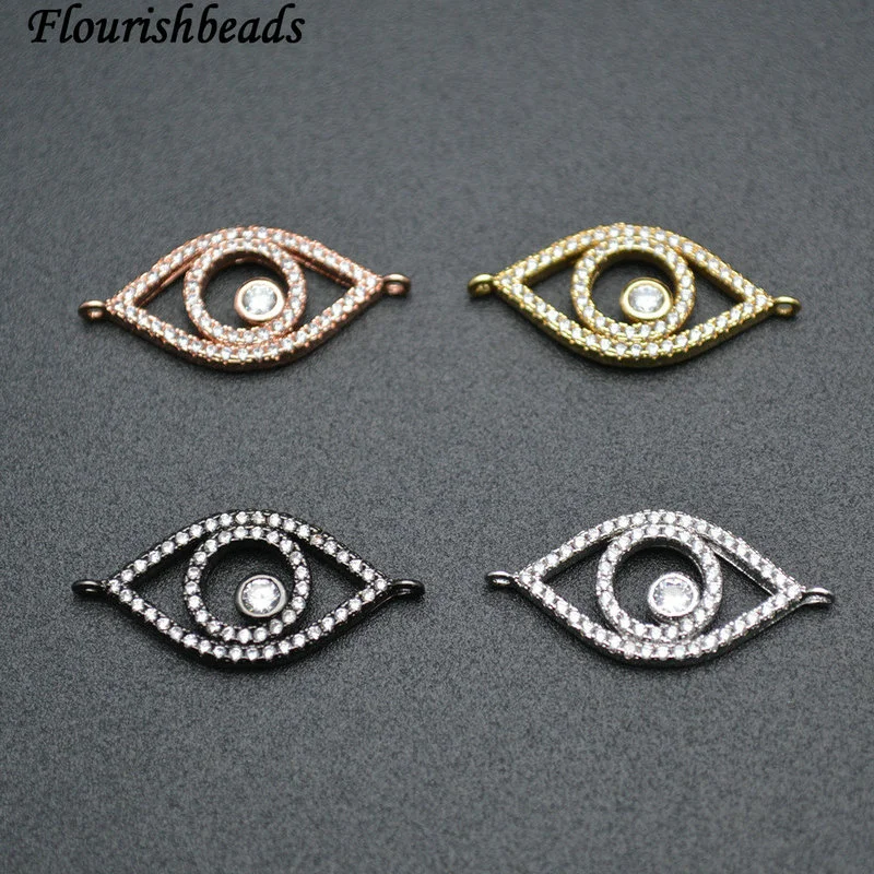 Hollow Out Eye Shape Metal Plating Copper Eye Ball Paved CZ with Loops Charms