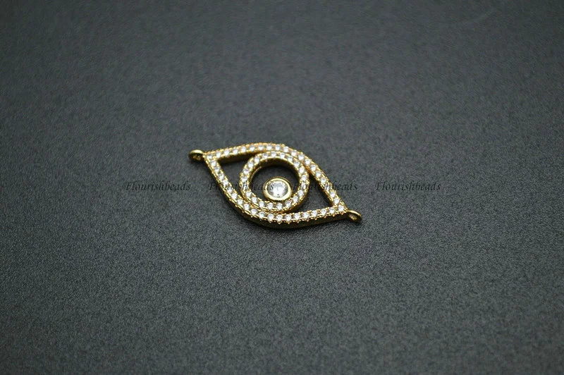 Hollow Out Eye Shape Metal Plating Copper Eye Ball Paved CZ with Loops Charms