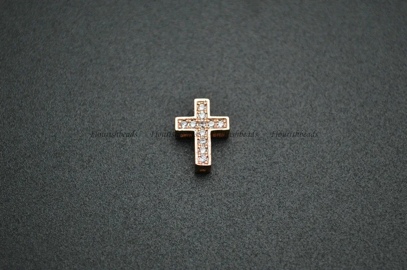 Anti-fade Metal Plating Copper Paved CZ Cross Hollow Out Connecter Charms