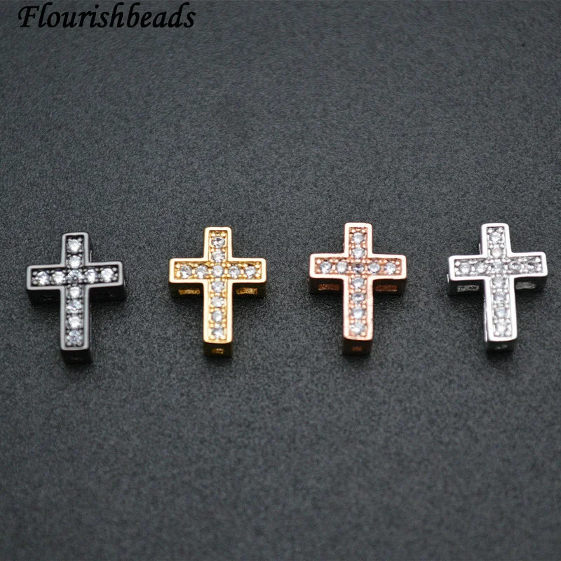 Anti-fade Metal Plating Copper Paved CZ Cross Hollow Out Connecter Charms