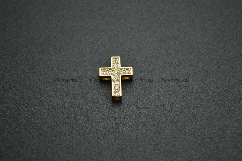 Anti-fade Metal Plating Copper Paved CZ Cross Hollow Out Connecter Charms