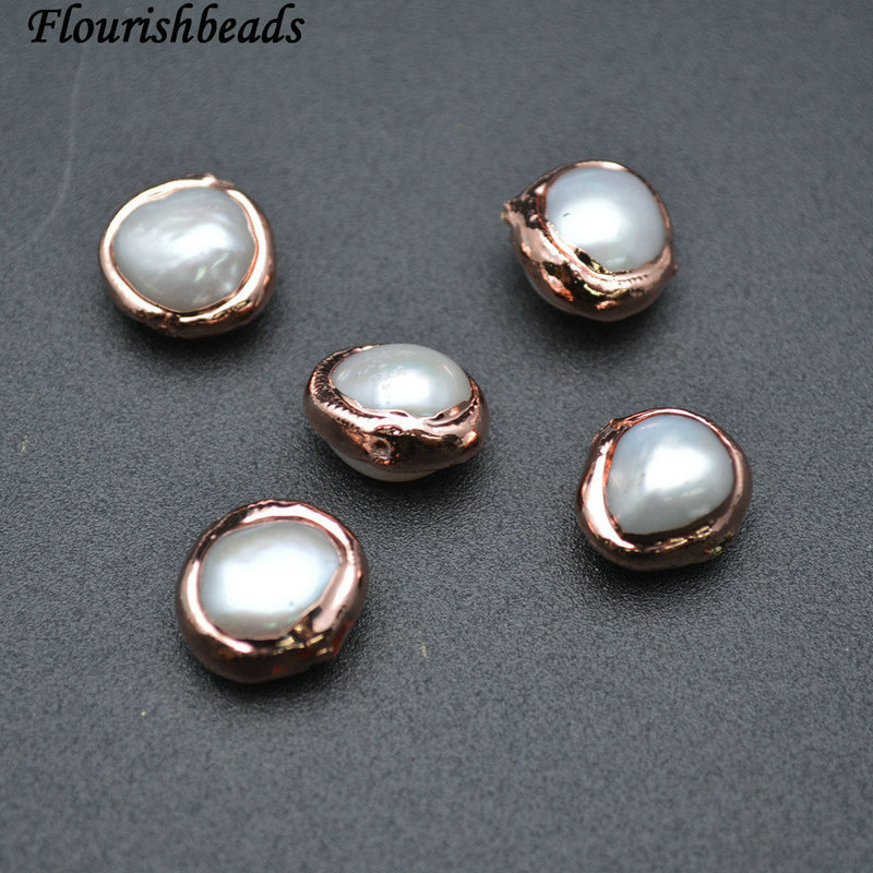 Gold Rose Gold Plating Copper Paved Natural White Pearl Roundle Loose Beads