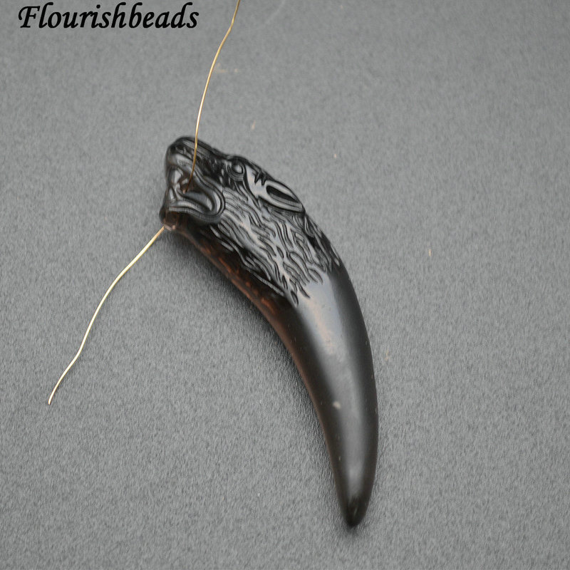 Natural Ice Kind Transparent Obsidian Stone Carved Wolf Tooth Shape Pendant