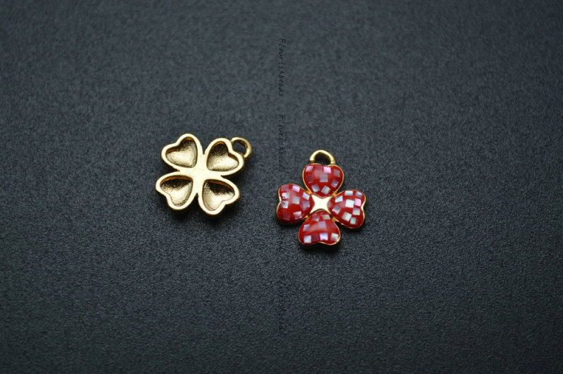 One Loop Gold plating Various color Natural Shell Flour Leaf Clover Charms fit Bracelets making Jewelry Findings