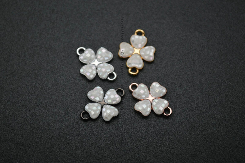 One Loop Gold plating Various color Natural Shell Flour Leaf Clover Charms fit Bracelets making Jewelry Findings