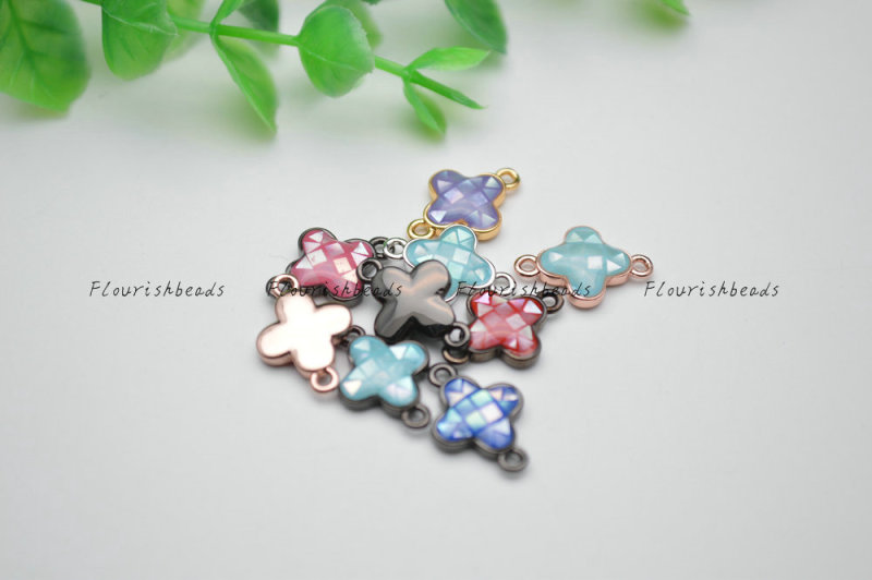 Pink Color Shell Two Loops Clover Charms fit Bracelets making