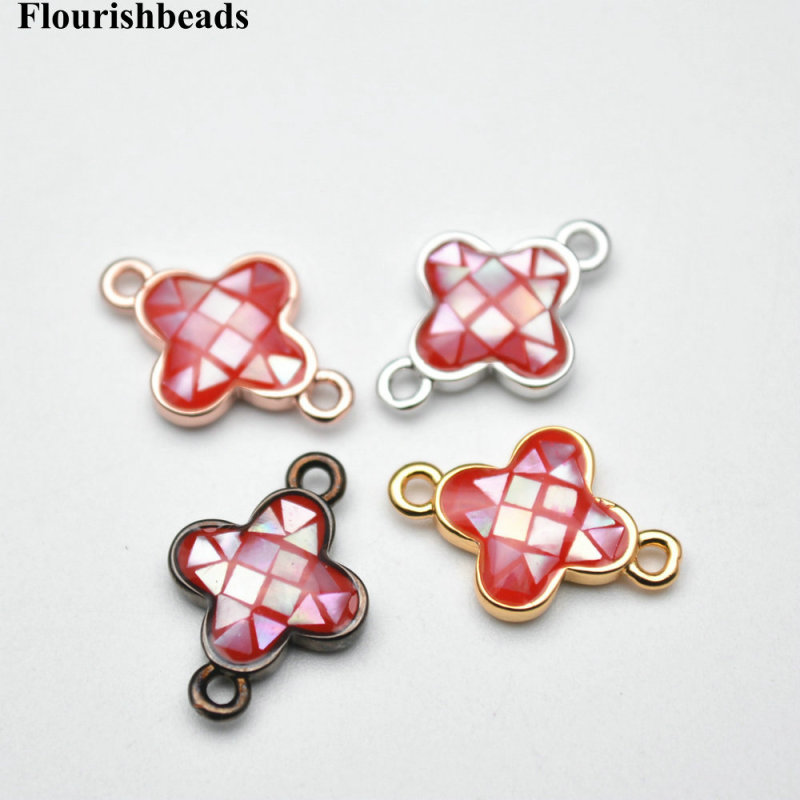 Pink Color Shell Two Loops Clover Charms fit Bracelets making