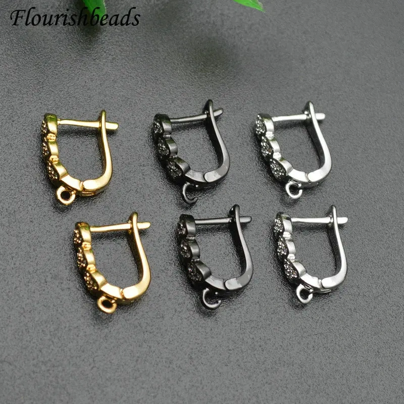 30pc Color Remain Long time CZ Paved Multi Rows Real Gold plated Heart Shape Earring Clasps Hooks DIY Jewelry Findings