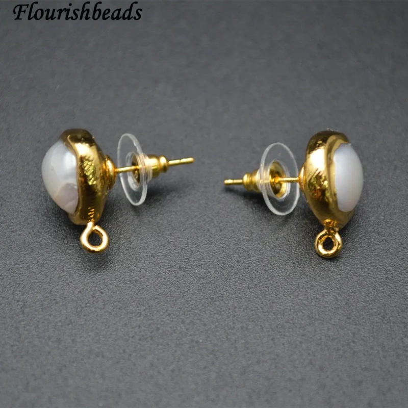Wholesale 50pc Anti-Fade Gold Plating Natural White Pearl Beads Dangle Earrings Parts Jewelry Hook Clasps Jewelry Findings