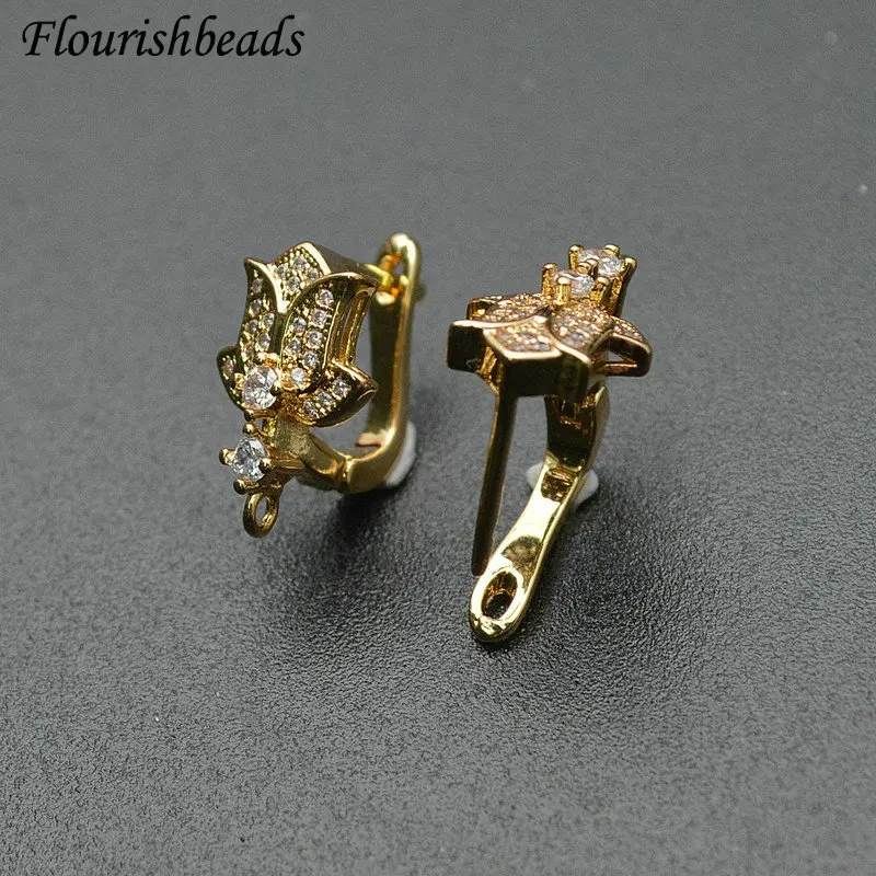 30pc Hgih Quality CZ Paved Gold Silver Black Tulip Flower Shape Dangle Earring Hook Clasps Accessories Jewelry Making Supplies