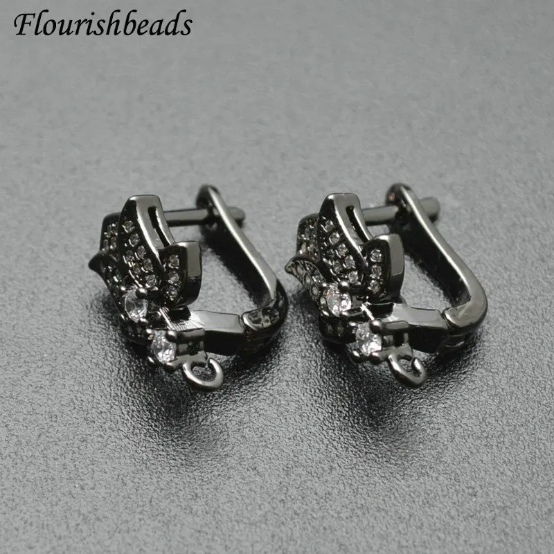 30pc Hgih Quality CZ Paved Gold Silver Black Tulip Flower Shape Dangle Earring Hook Clasps Accessories Jewelry Making Supplies