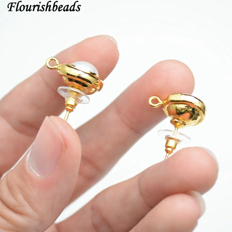 Wholesale 50pc Anti-Fade Gold Plating Natural White Pearl Beads Dangle Earrings Parts Jewelry Hook Clasps Jewelry Findings