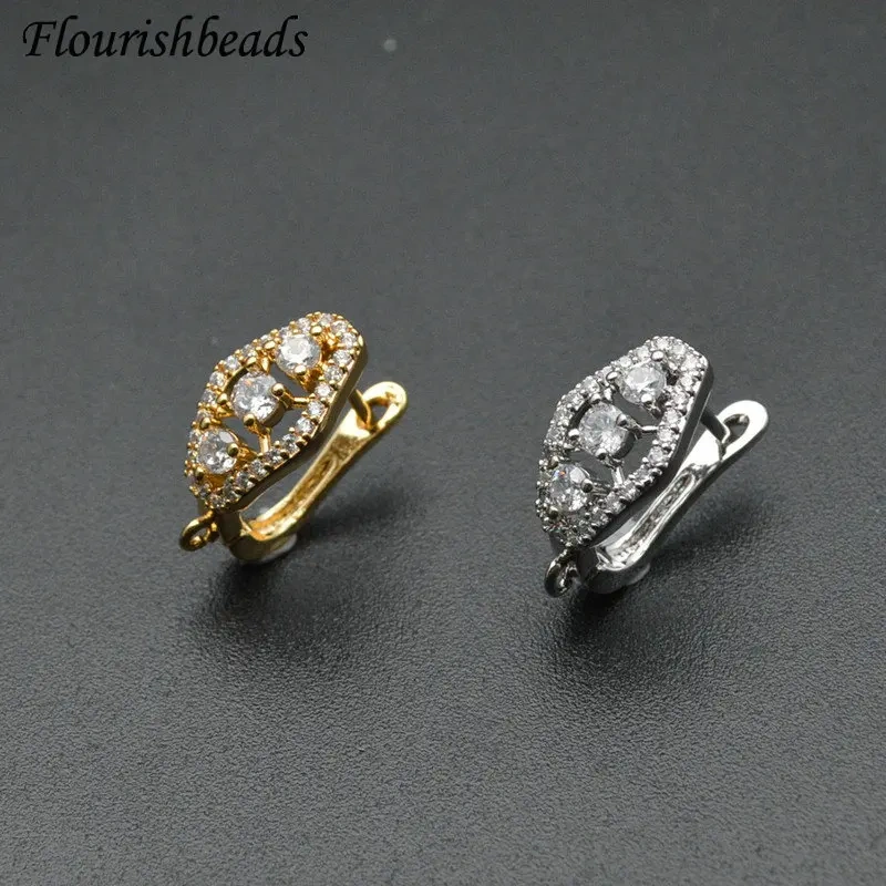 Slap-up Big CZ Paved Flower shape Gold Silver Gun Metal Color Earring Hook Clasps Earrings Accessories Jewelry Making Supplies