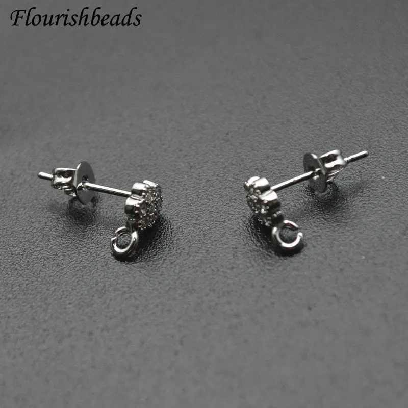 30pc Small Size High Quality Cubic Zircon Paved Flower Shape Stud Earring Hook Clasps Jewelry Making Supplies